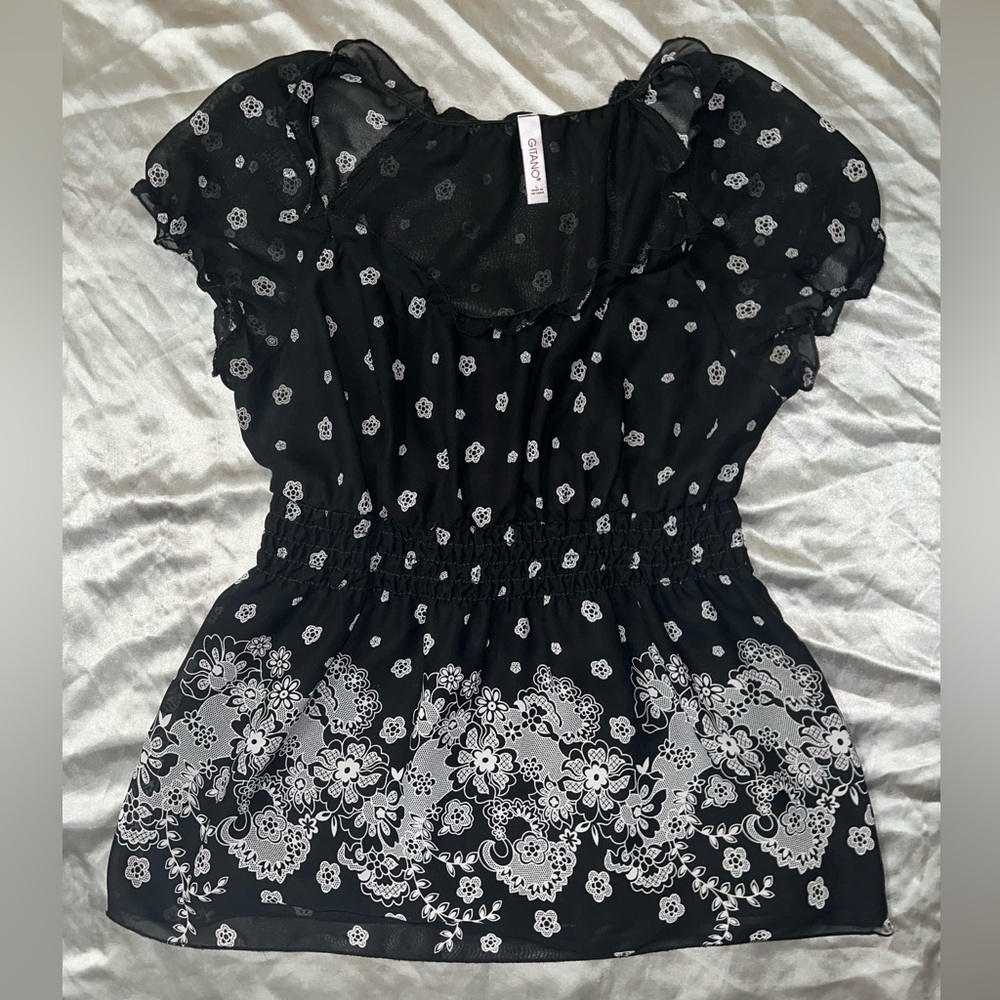 Gitano Shirt Top Blouse Women’s Black Sheer Size Large